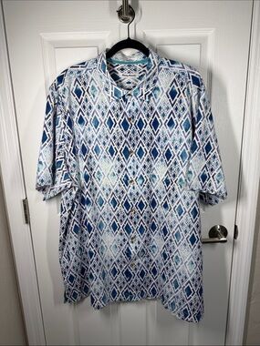 Tommy Bahama silk and cotton blend geometric print button down shirt size XXLT